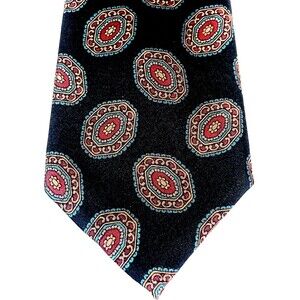 Guy LaRoche Paris Monsieur Tie Medallion Brown Red Gold Geometric Silk Preppy